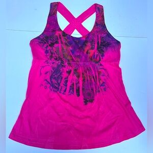 Decree Hot Pink W/ Purple & Black floral/abstract Designs Tank W/ Strapy Back XL
